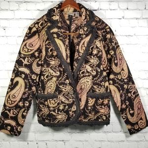 CHICOS Blazer Jacket Tapestry Paisley Fringe Sz 1